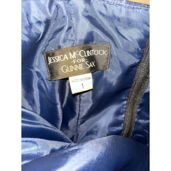 VTG 80s Jessica McClintock Satin Blue Strapless Bubble Mini Dress Sz 1 Formal - Picture 5 of 6